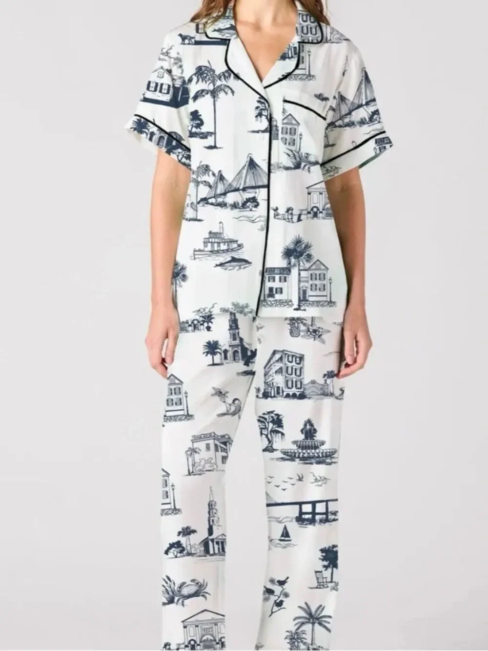 Katie Kime Charleston Toile Print Pajama Set S NWOT